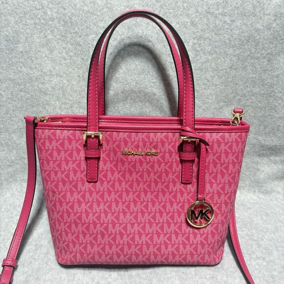 Michael Kors Handbags - Michael Kors XS Carry All Jet Set Travel Tote ELECTRIC PINK MK GUC Crossbody